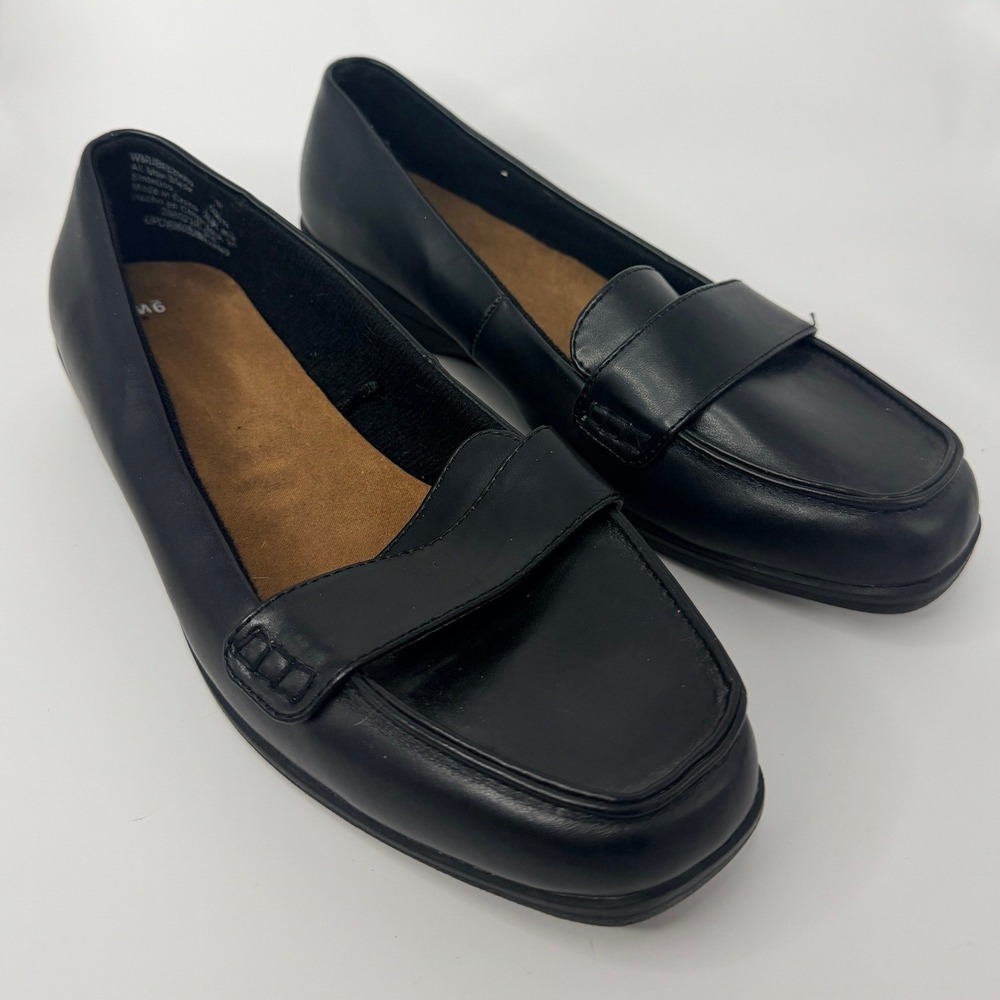 Womens Black Penny Loafers Size 9 Square Toe Slip On Comfort Flat Shoes WMU8852M